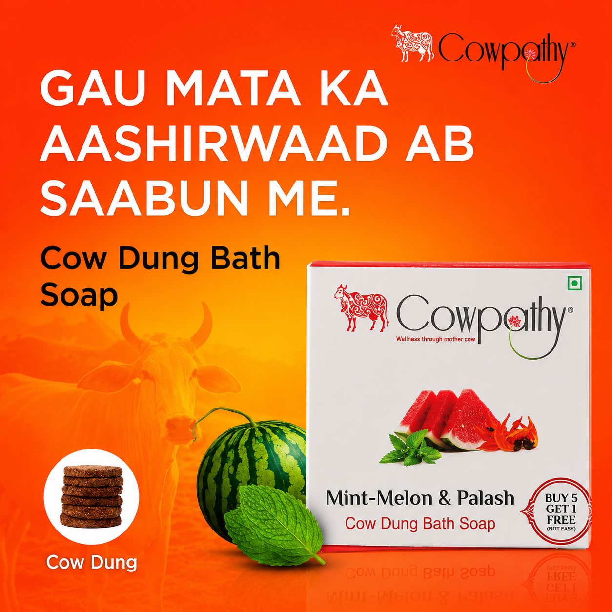 Cow Dung Soap Mint - Melon - Palash